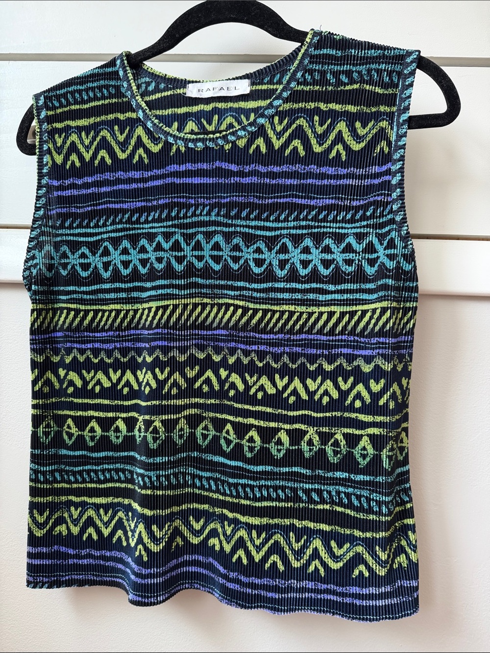 RAFAEL Black Tank Top with Blue and Green Tribal Stripes
